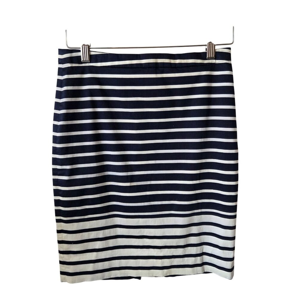 J.Crew US Women Petite 2P Navy White Striped Pencil Skirt Office Business Casual